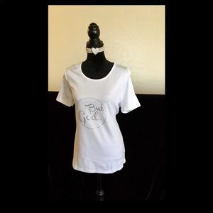 Women's White But God Rhinestone TSHIRT sz XL